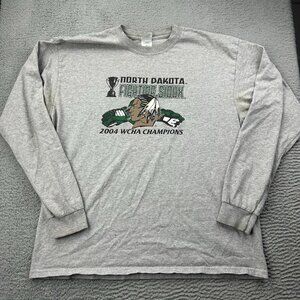 North Dakota Fighting Sioux Long Sleeve Shirt XL Gray UND Hockey
